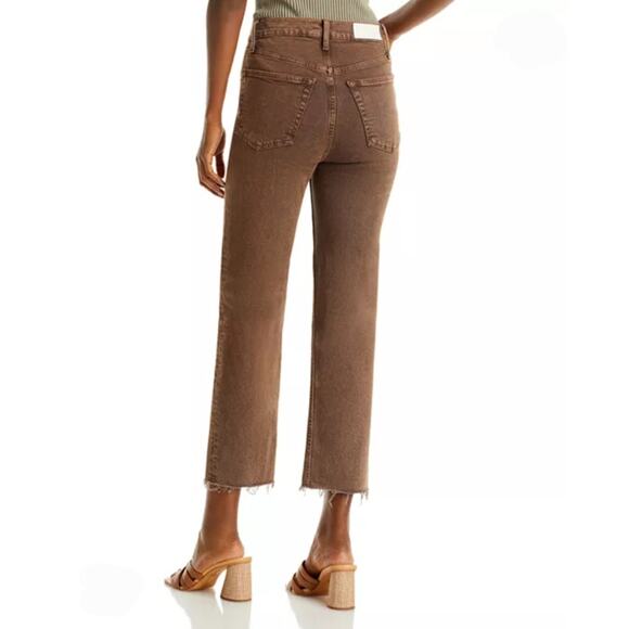 NEW Re/Done 70s Ultra High Rise Stove Pipe Jean in Washed Chocolate 28 - Picture 3 of 13